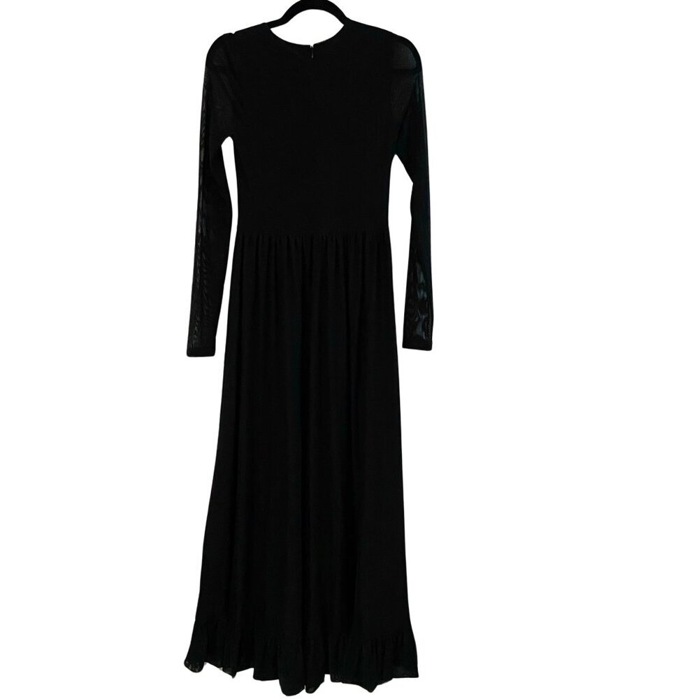 GANNI Addison Swiss Dot Black Mesh Maxi Dress Ruffle Hem, EU 36 US 4 Small - Picture 7 of 15